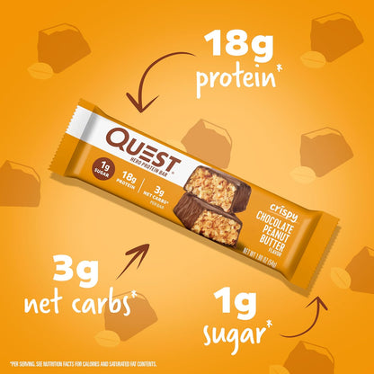 Quest CRISPY Protein Bar Chocolate Peanut Butter 1.9 oz 12 Count Crispy Protein Snack Bars