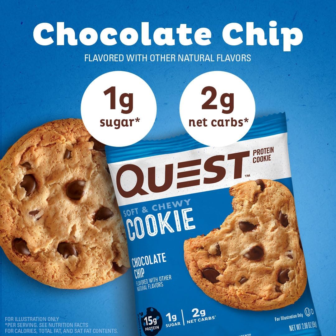 Quest Protein Cookie Chocolate Chip 2.08 oz 12 Count Soft Baked High Protein Cookies
