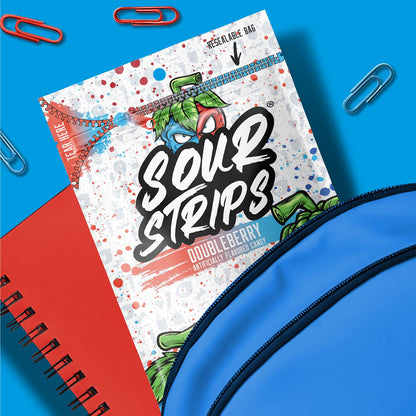 Sour Strips Doubleberry Sour Candy Belts 3.4 oz 12 Count  Sweet & Sour Chewy Candy Strips | Resealable Peg Bags for Snacking & Sharing