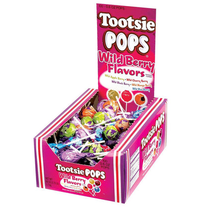 Tootsie Pops Wild Berry Flavor Hard Candy Snack Pack - 100 Count Large Tray Box, Fruity Sweet Treats with Chewy Tootsie Roll Center, Bulk for Parties, Ambient Storage