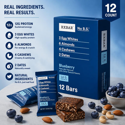 RXBAR Blueberry Natural High-Protein Fruit Snack Bars, 1.8oz, 12-Count Box Pack