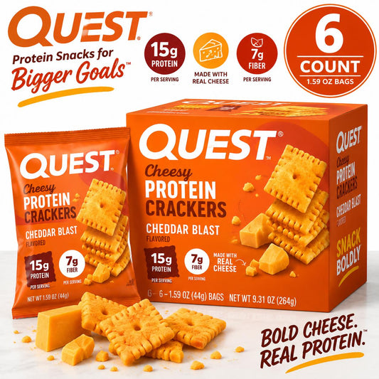 Quest Protein Cheesy Crackers, Cheddar Blast - 1.59 oz, 6 Count, High-Protein Real Cheese Snack Crackers