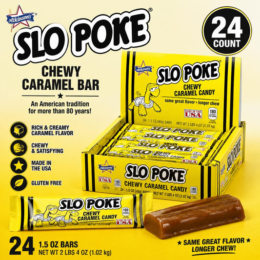 Atkinson Slo Poke Chewy Caramel Bars 1.5 oz 24 Count  Classic Slow-Cooked Caramel Candy | Individually Wrapped Retro Treats