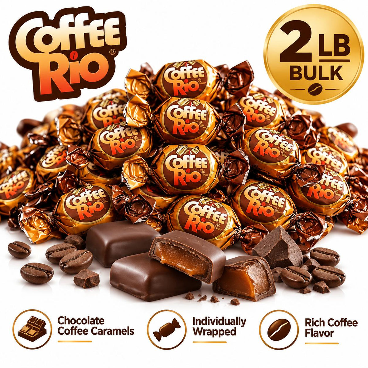 Thayer Coffee Rio Chocolate Coffee Caramels 2 lb Bulk Bag Individually Wrapped Coffee Candy