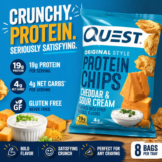 Quest Protein Chips, Cheddar & Sour Cream Flavor, 1.1 oz, 8 Count - High Protein Tortilla-Style Snack for Active Lifestyles