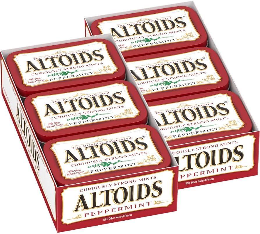 Altoids Curiously Strong Peppermint Breath Mints, 1.76oz, 12-Count Tray Pack, Classic Mint Tins for On-the-Go Freshness
