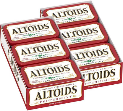 Altoids Curiously Strong Peppermint Breath Mints, 1.76oz, 12-Count Tray Pack, Classic Mint Tins for On-the-Go Freshness