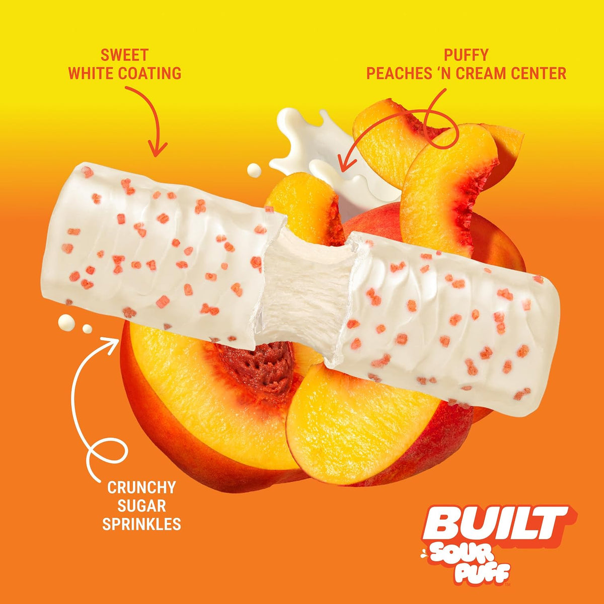 BUILT Sour Puff Protein Bars - Sweet Peach Punch Flavor, Fruity, Soft, Tangy, 1.41oz, 12-Count Boxed Snacks