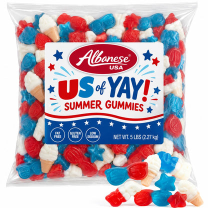 Albanese USA US of Yay Summer Gummies Red White Blue 5 lb Bulk Bag Patriotic Gummy Candy