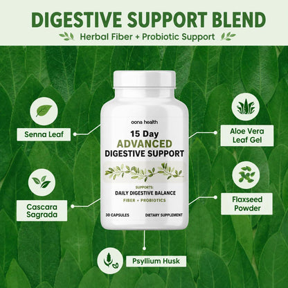 Spark Nutrition 15-Day Digestive Support Dietary Fiber Supplement Herbal Blend Capsules - with Psyllium Husk, Flaxseed, Aloe Vera, Senna Leaf - for Adult Gut Health & Regularity