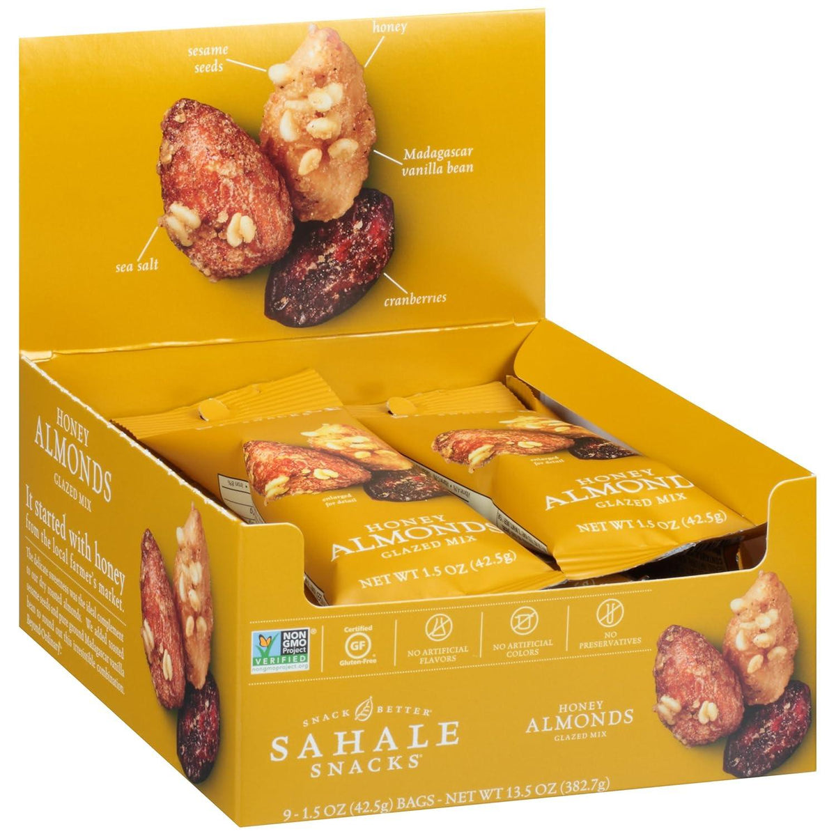 Sahale Honey Glazed Almonds Nut Mix, 1.5oz Sweet Snack Candies, 9-Ct Tray